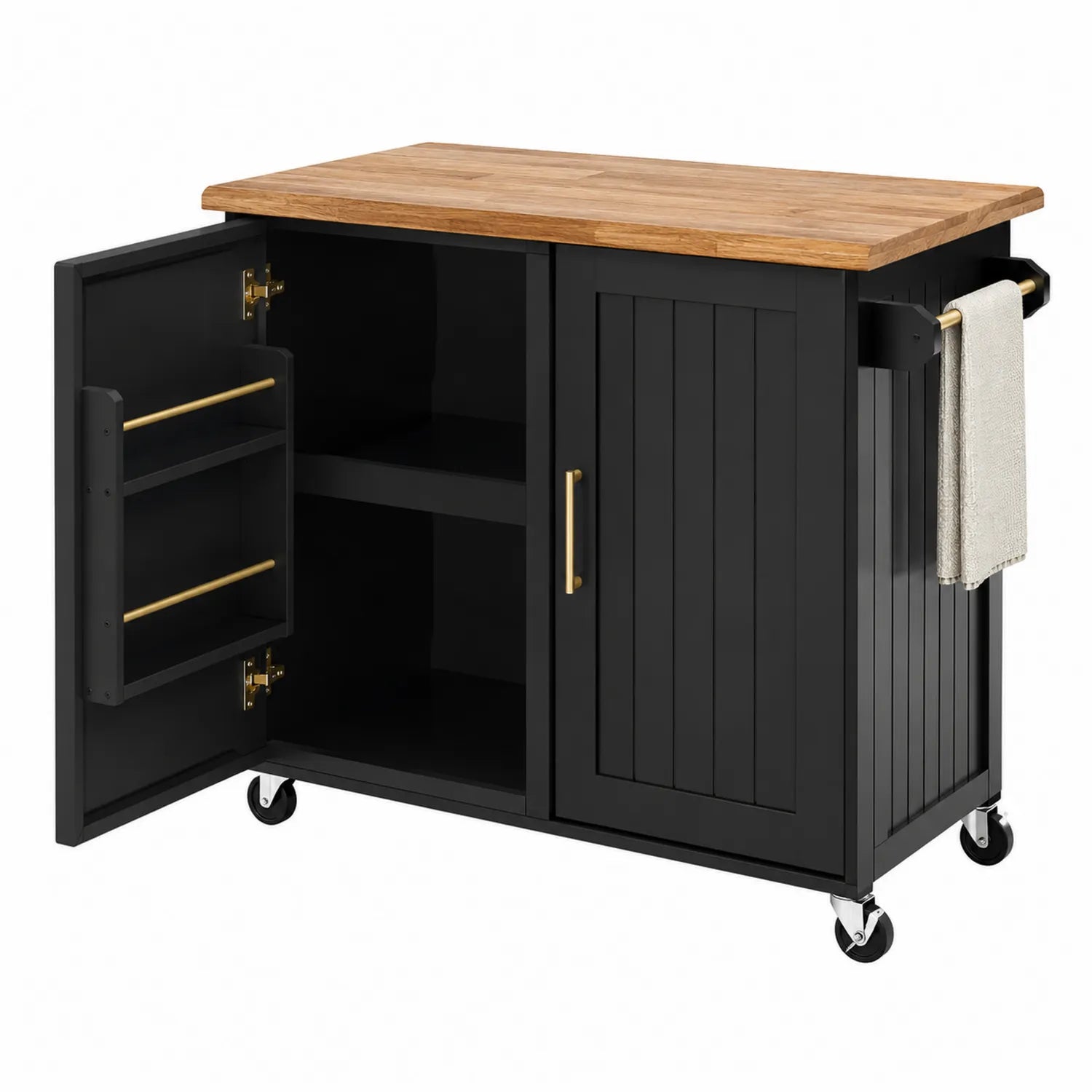 Küchenwagen Holz Schwarz mit Regalen und Rädern