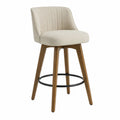 Barhocker mit Polstersitz, Eichenholzbeinen und Metallfußstütze, Beige