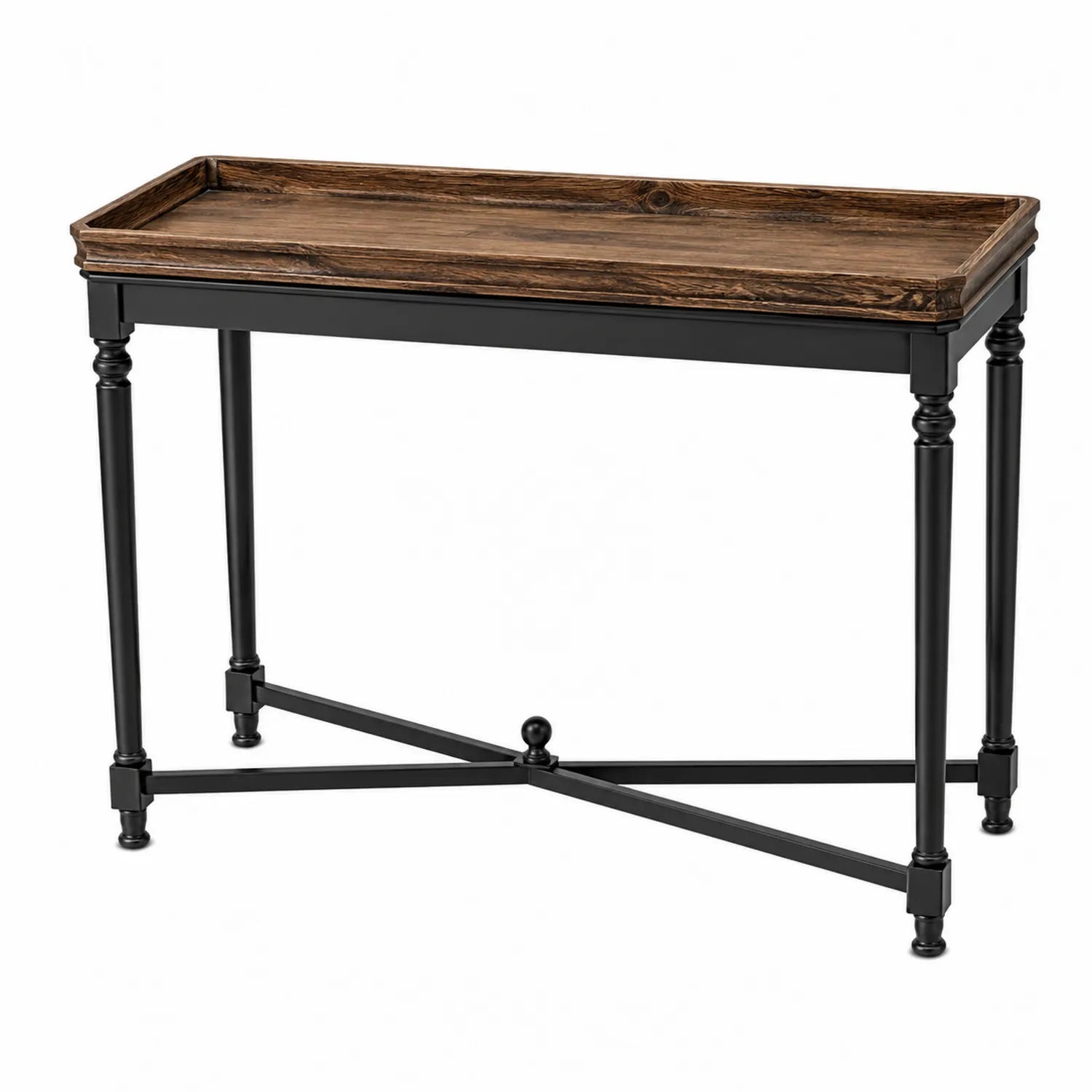 Holz Konsolentisch mit Stahlrahmen und Massivholzplatte Braun/Schwarz
