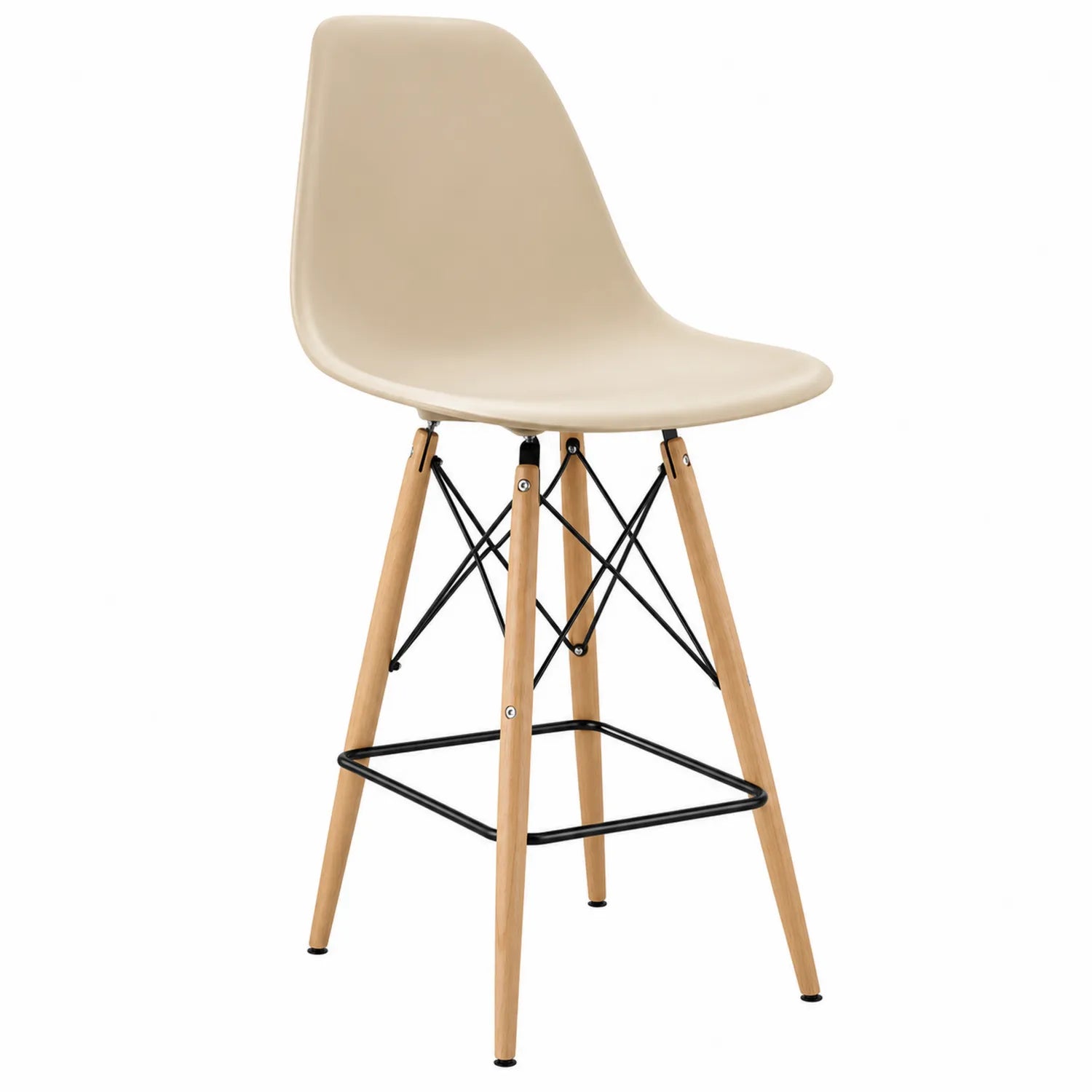 Barhocker Kunststoff Beige mit Holzbeinen