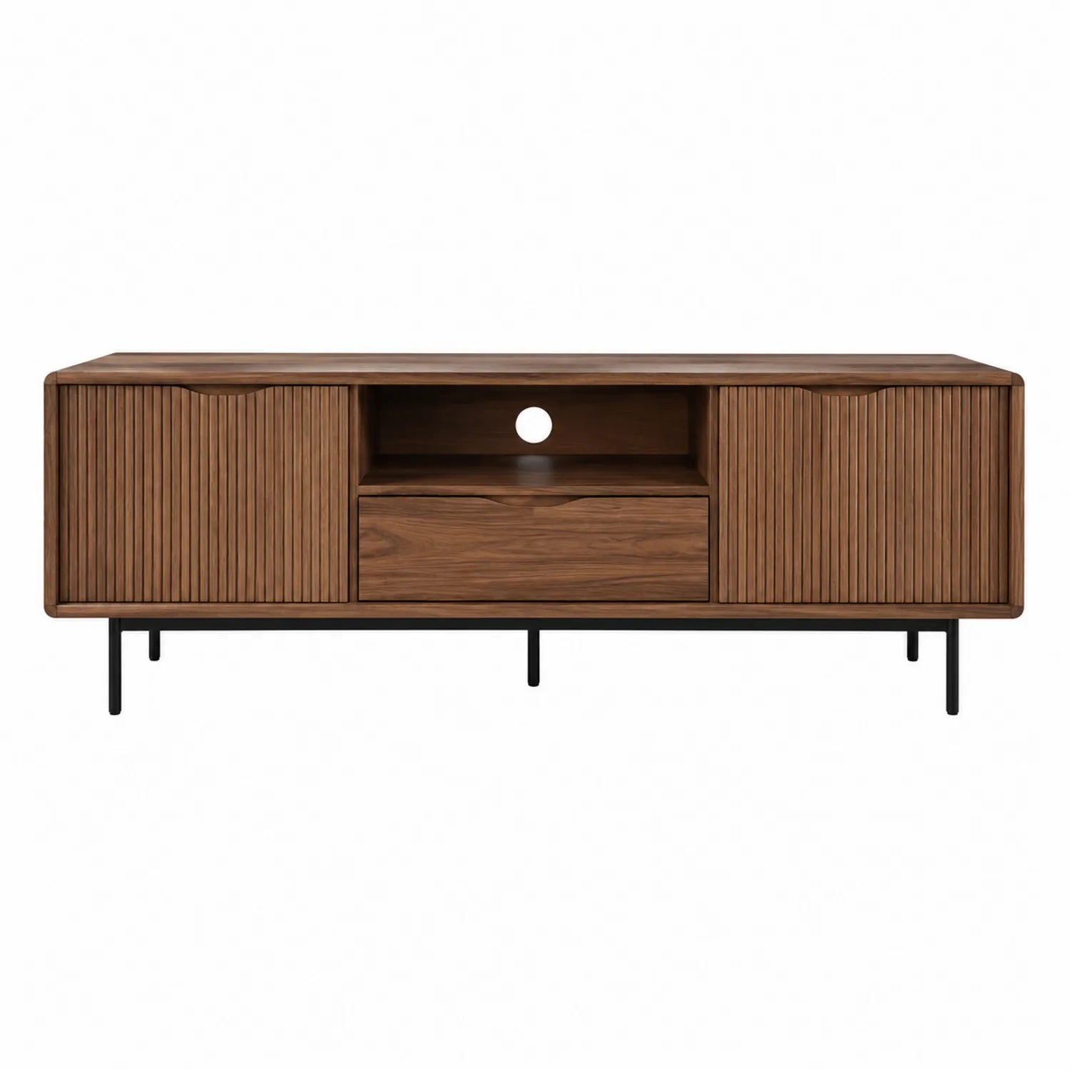 TV-Schrank aus Walnussholz mit Metallbeinen, Braun, 150x40x50cm
