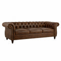 Chesterfield 3-Sitzer Sofa Leder Braun 220 cm