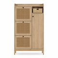 Schuhschrank aus Eiche und Rattan 120x60x30 cm mit Türen und Schubladen