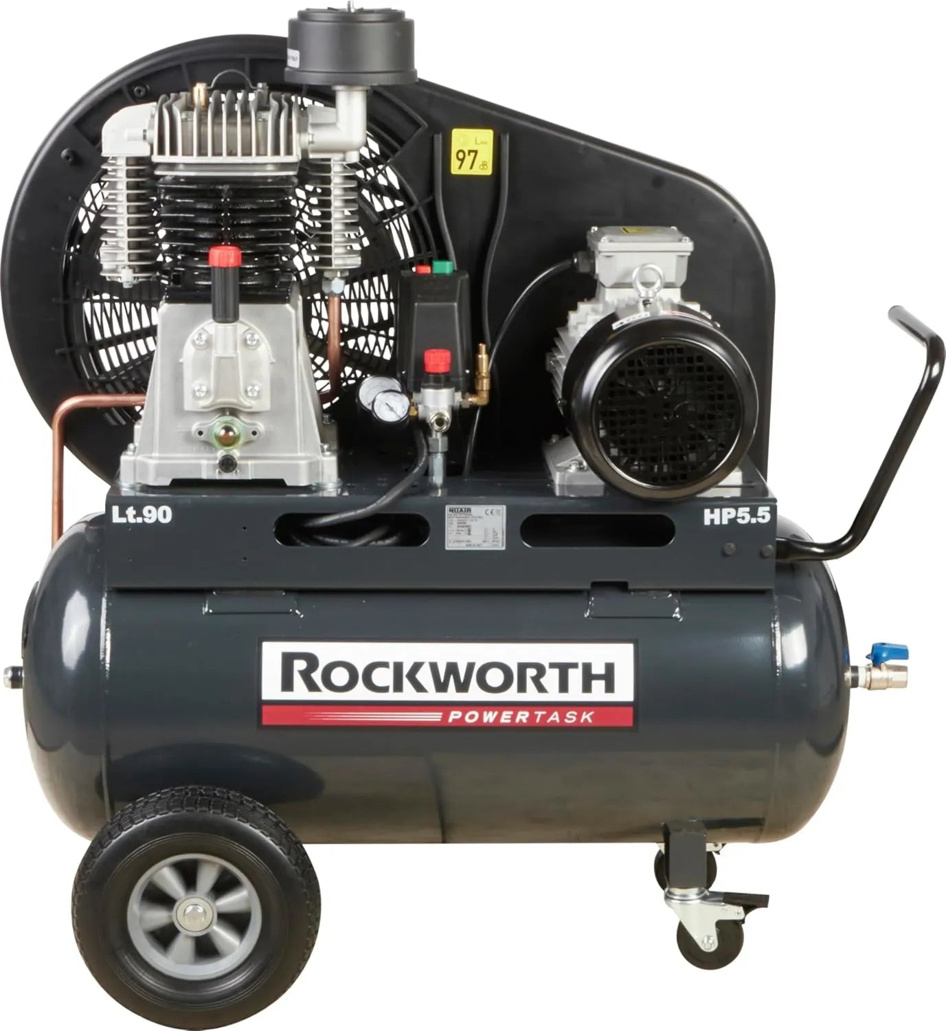 Druckluftkompressor – 582 l, 400 V, für Werkstatt, Garage und Druckluftarbeiten, Rockworth