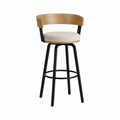 Barhocker mit Holzrückenlehne und Drehfunktion, Metall, Schwarz, Beige