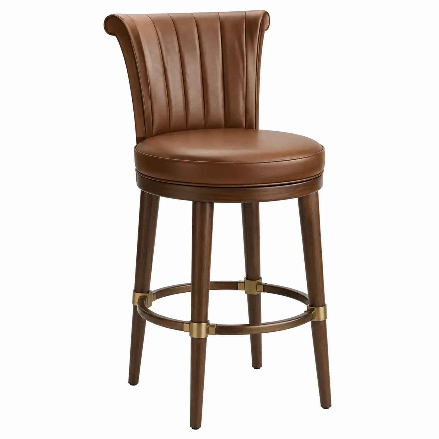 Barhocker Holz Polyurethan-Leder Braun Drehbar