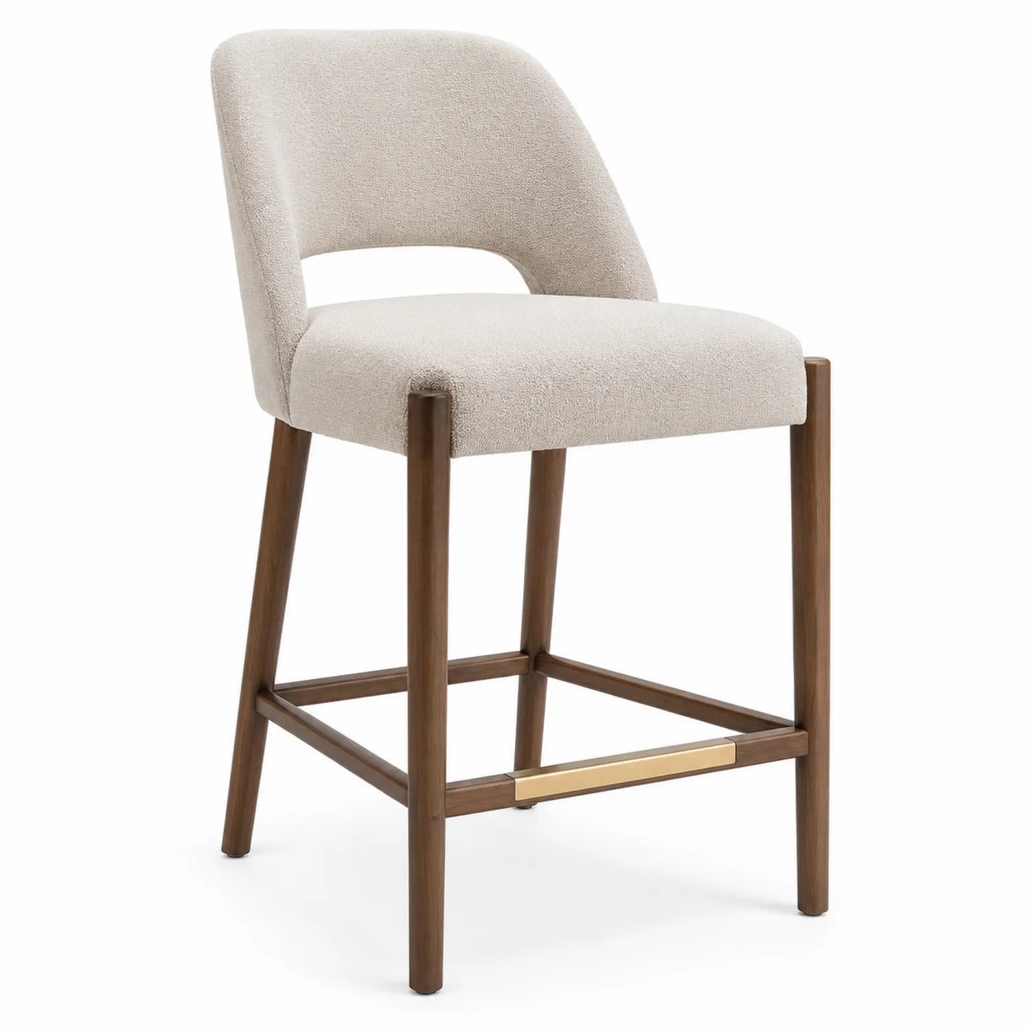 Barhocker aus Polyestergewebe Beige mit Holzrahmen