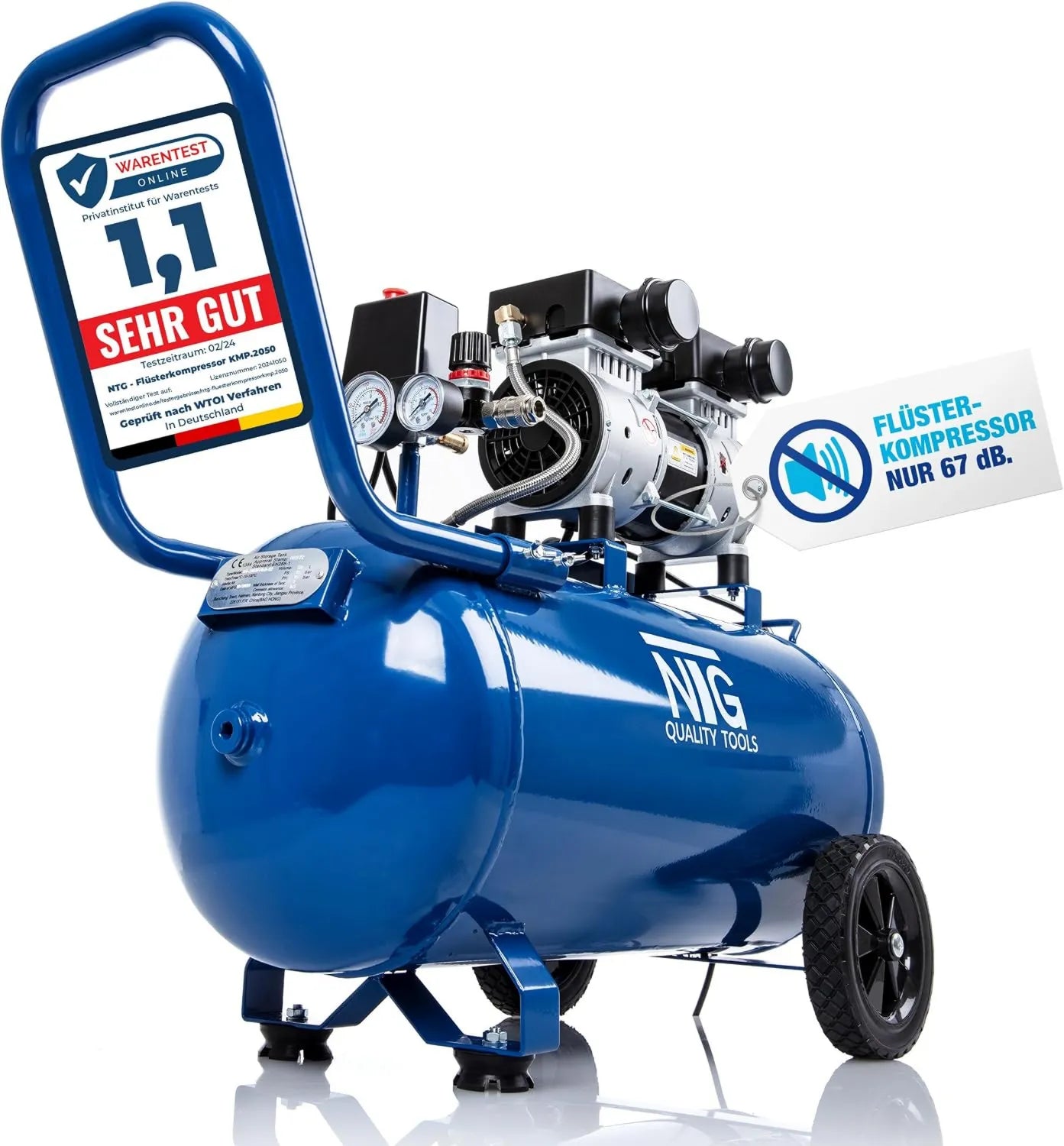 Druckluftkompressor – 9 Bar, 50 Liter, 1470 Watt, ölfrei, geräuscharm, für Werkstatt, Garage und Druckluftarbeiten