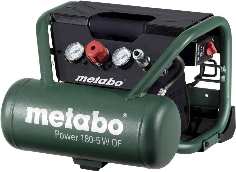 Metabo Druckluftkompressor, 5 W, 8 bar, 1.1 kW, 5 L, 90 l, ölfrei, für Werkstatt, Garage und Druckluftarbeiten