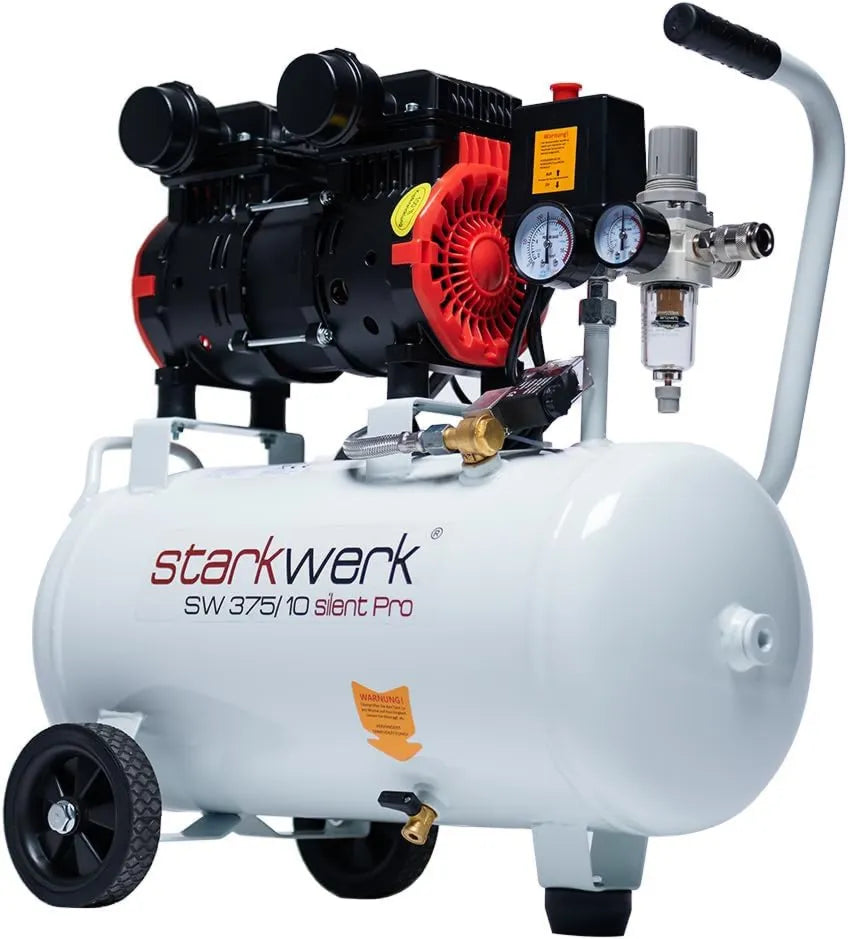 Starkwerk Druckluftkompressor, 1100 Watt, 10 Bar, 24 Liter, geräuscharm, für Werkstatt, Garage und Druckluftarbeiten