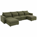 Ecksofa mit Baumwollbezug und Ottomane, Grün, 300x200 cm