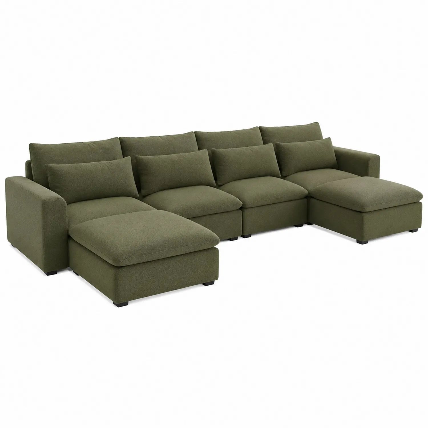 Ecksofa mit Baumwollbezug und Ottomane, Grün, 300x200 cm