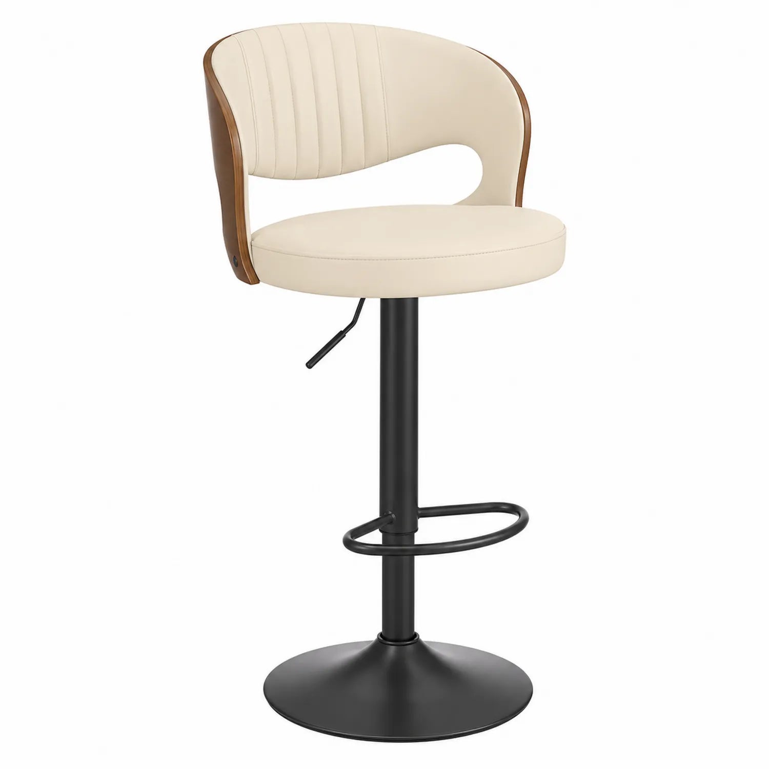 Höhenverstellbarer Barhocker aus Holz und Metall mit Kunstleder, Creme/Schwarz