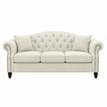 3-Sitzer Sofa Stoff Beige mit Knopfsteppung
