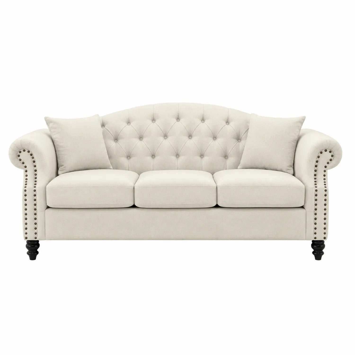 3-Sitzer Sofa Stoff Beige mit Knopfsteppung