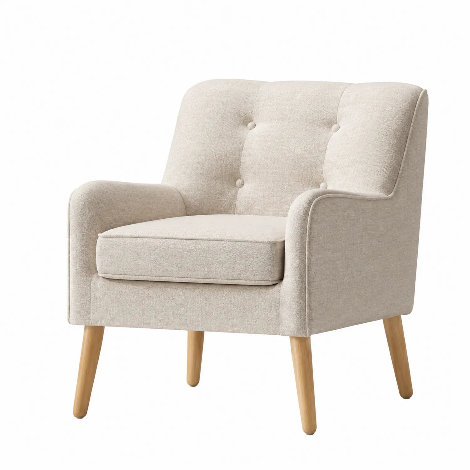 Leinensessel Beige mit Holzbeinen
