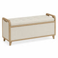 Polsterbank aus Eichenholz und Leinen Beige mit Stauraum