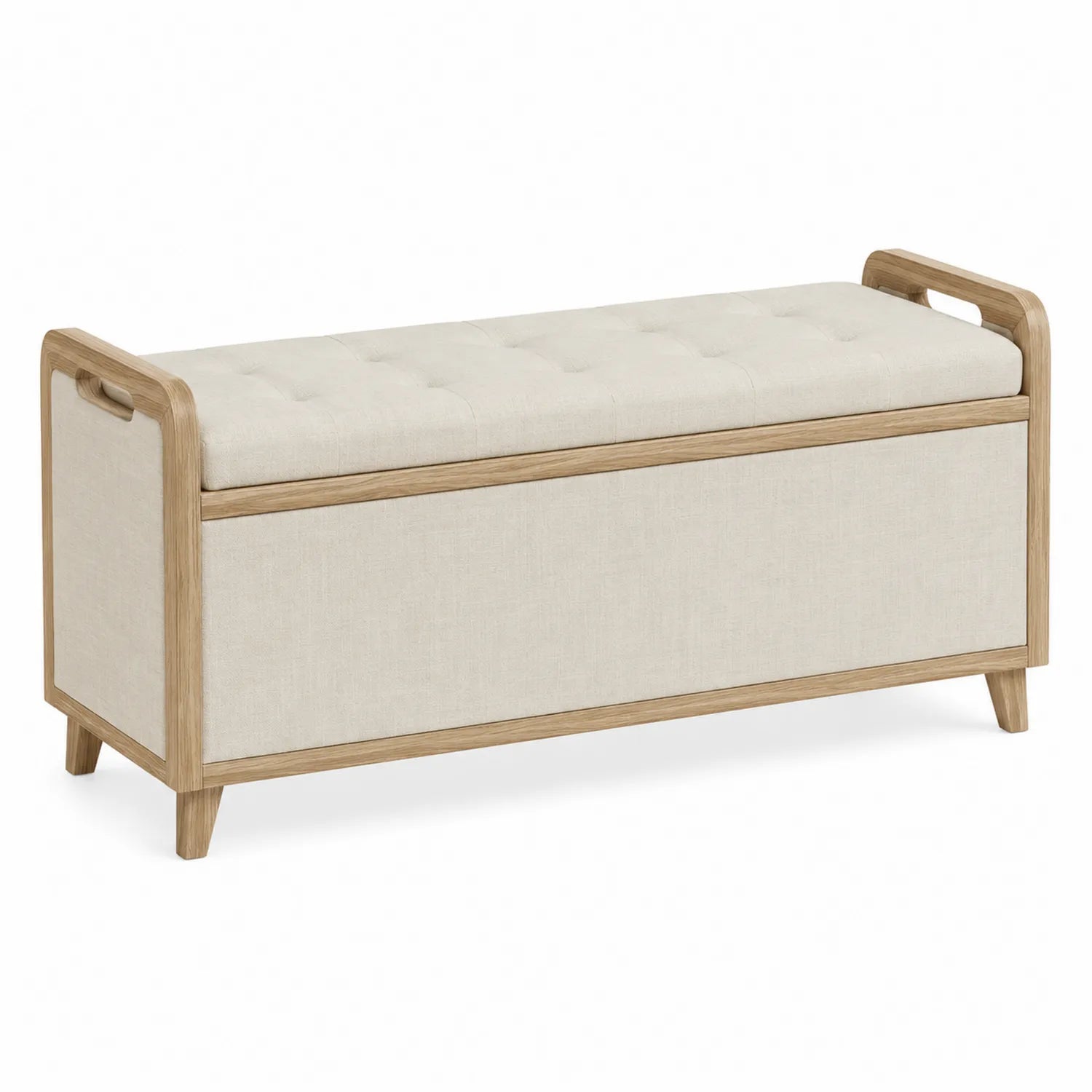 Polsterbank aus Eichenholz und Leinen Beige mit Stauraum