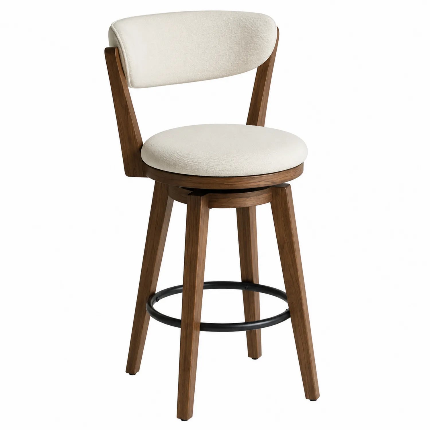 Barhocker aus Holz und Polyesterstoff, Weiß