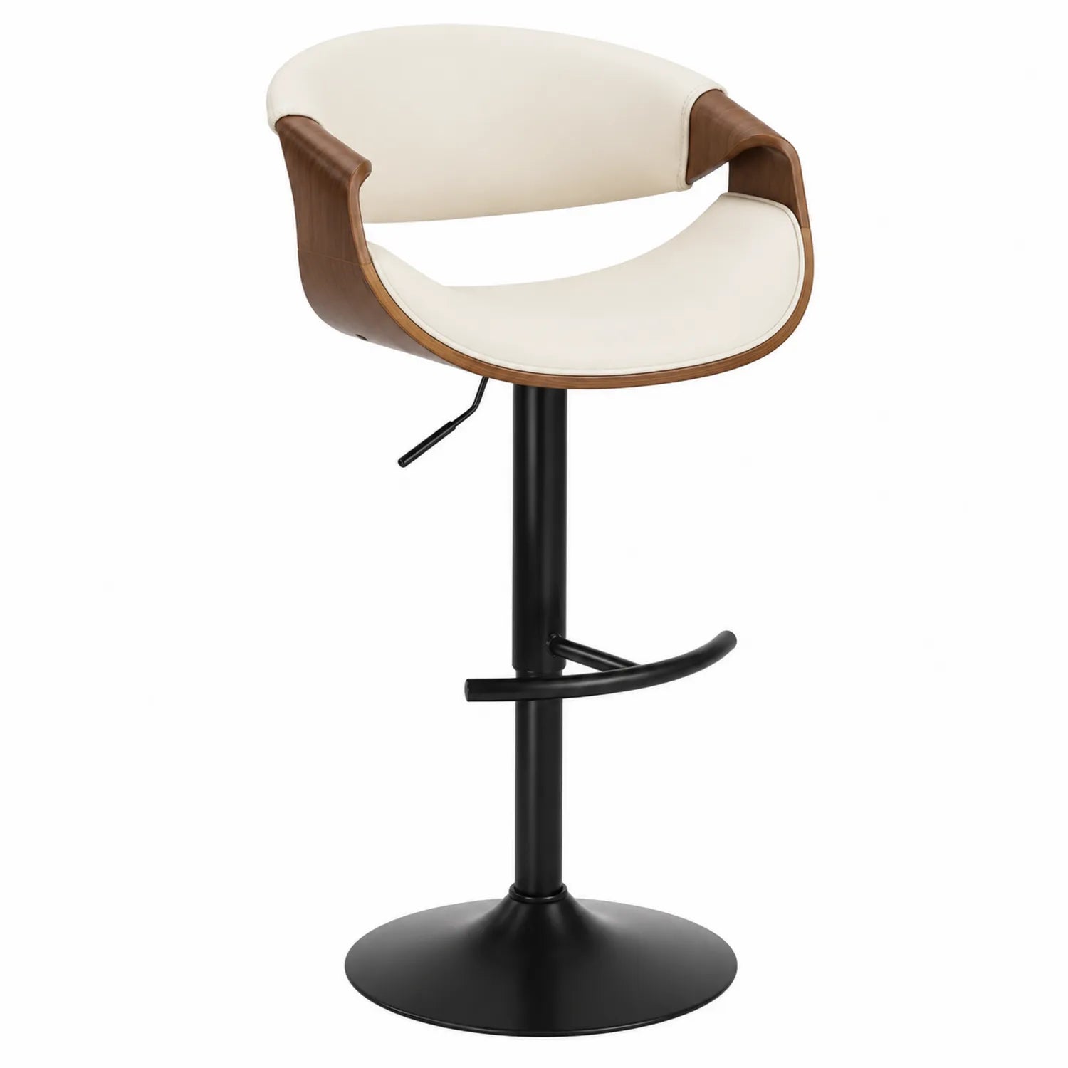 Barhocker mit Metallrahmen und PU-Leder Sitz Weiß Holzoptik Höhenverstellbar