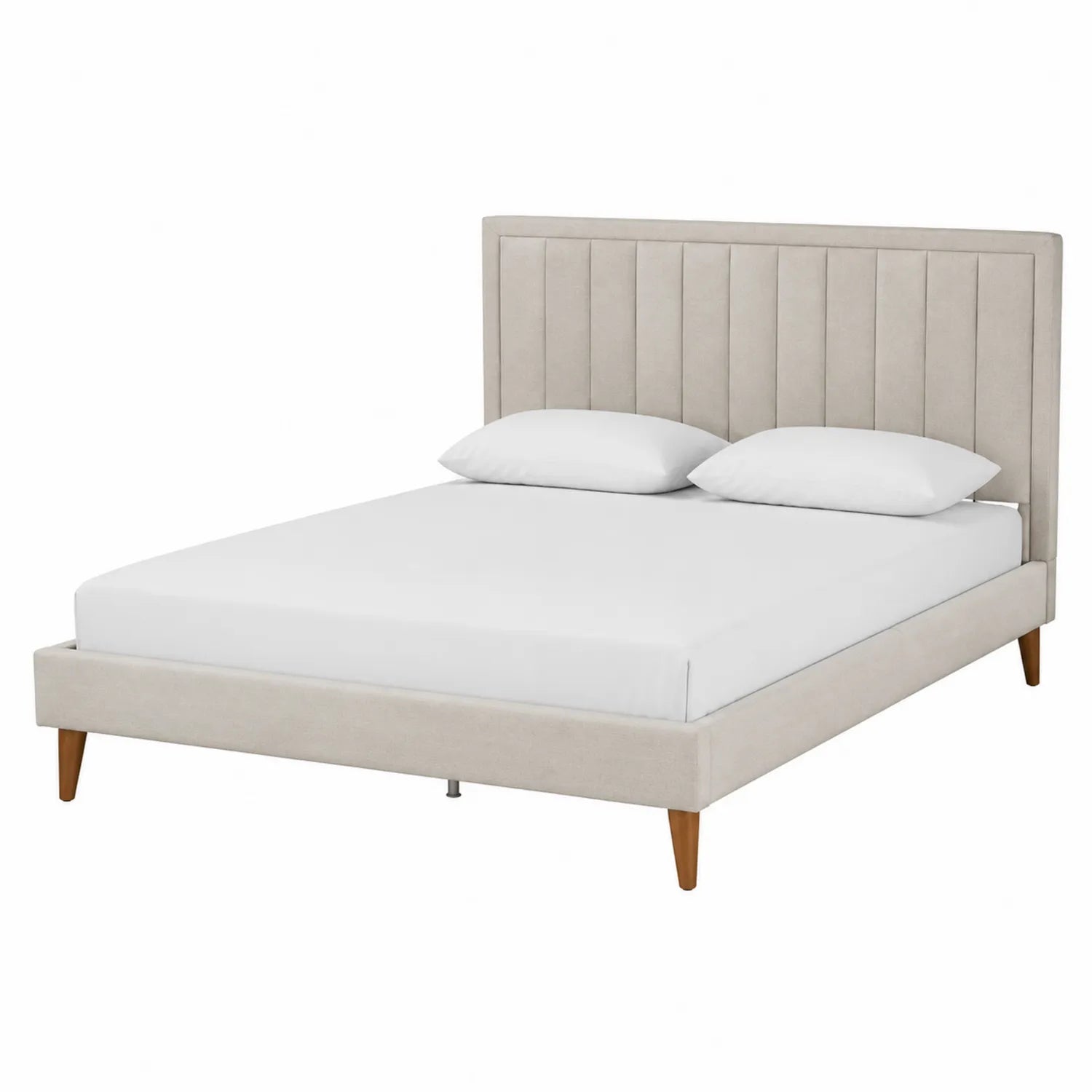 Doppelbett mit Holzrahmen und Polyestergewebe, Beige, 200x180 cm