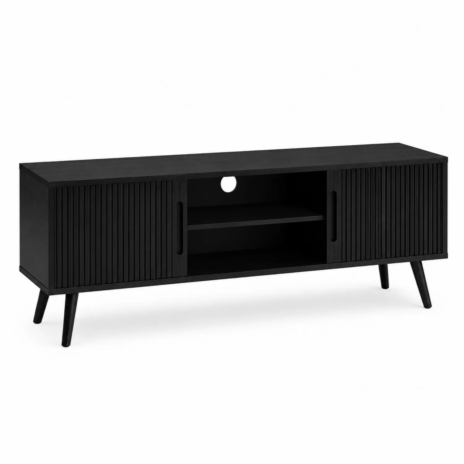 TV-Schrank Holz Schwarz mit Stauraum und Kabelloch