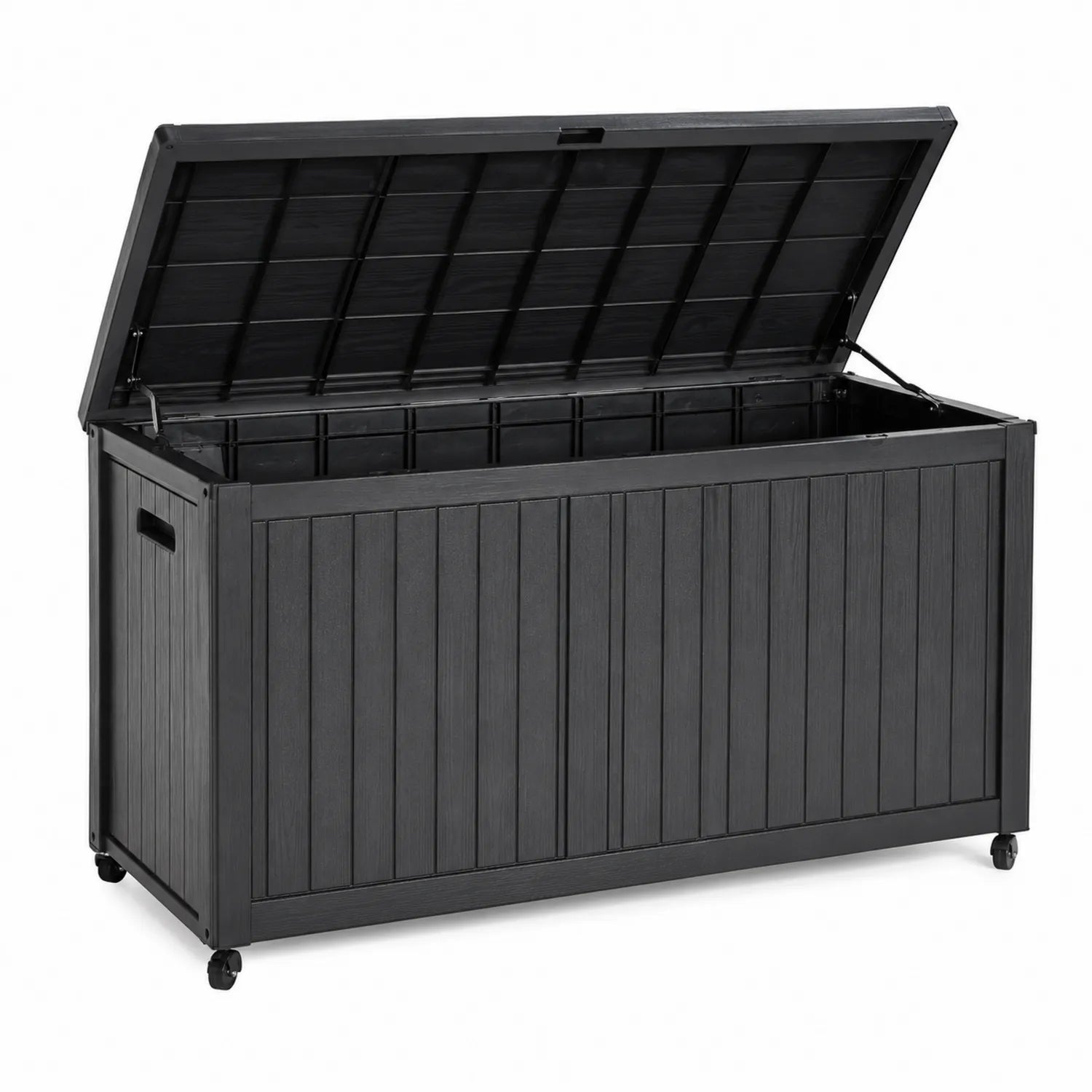 Aufbewahrungstruhe Kunststoff Schwarz 120 cm x 56 cm x 64 cm mit Rollen