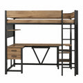 Metall-Hochbett mit Schreibtisch in Holzoptik Schwarz 200x140 cm