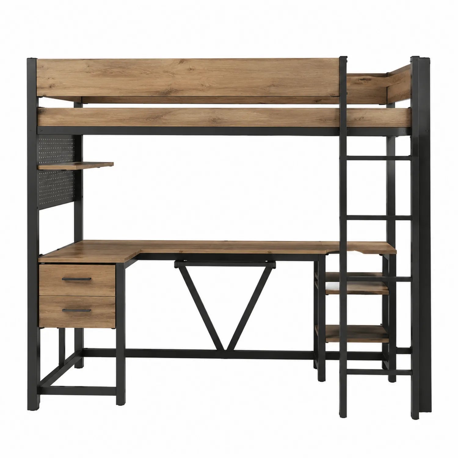 Metall-Hochbett mit Schreibtisch in Holzoptik Schwarz 200x140 cm