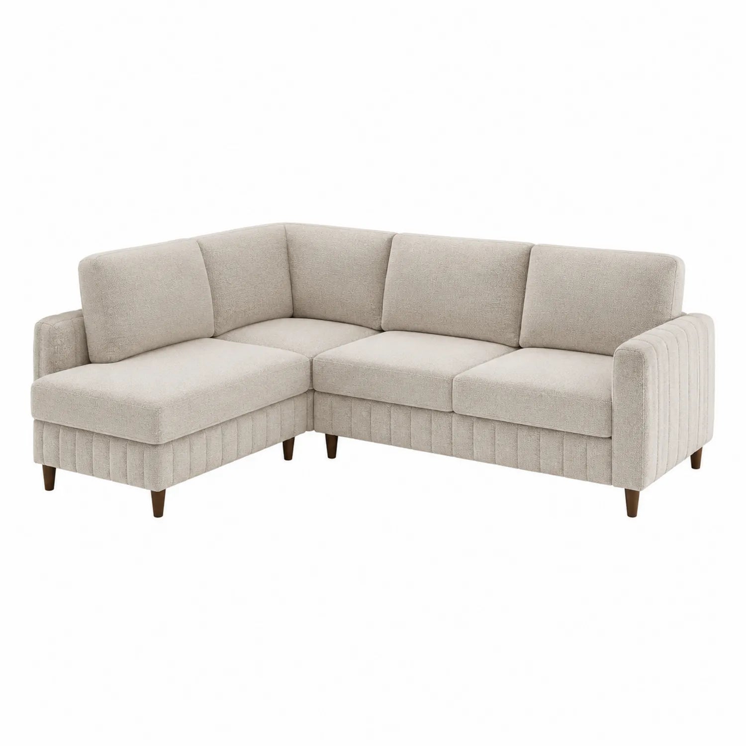 Ecksofa aus Stoff Beige mit Holzbeinen 250x150 cm