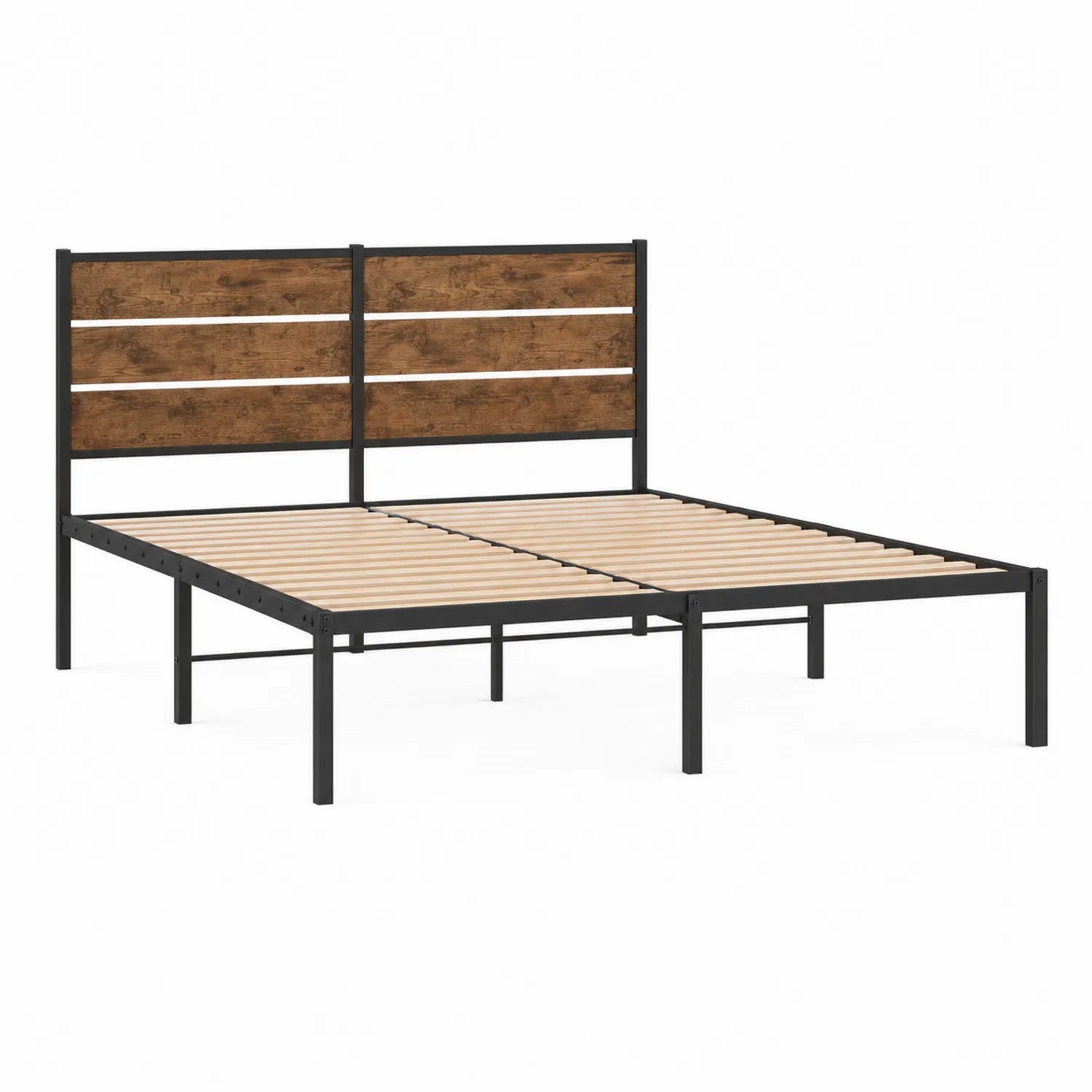 Metallbett mit Holzspanplatte Kopfteil 200x160 cm Schwarz/Braun