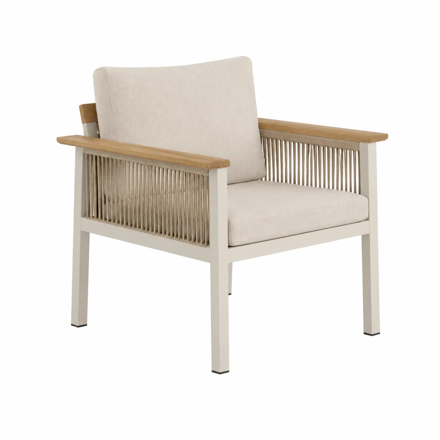 Gartenstuhl Metall Teak Beige mit Kissen
