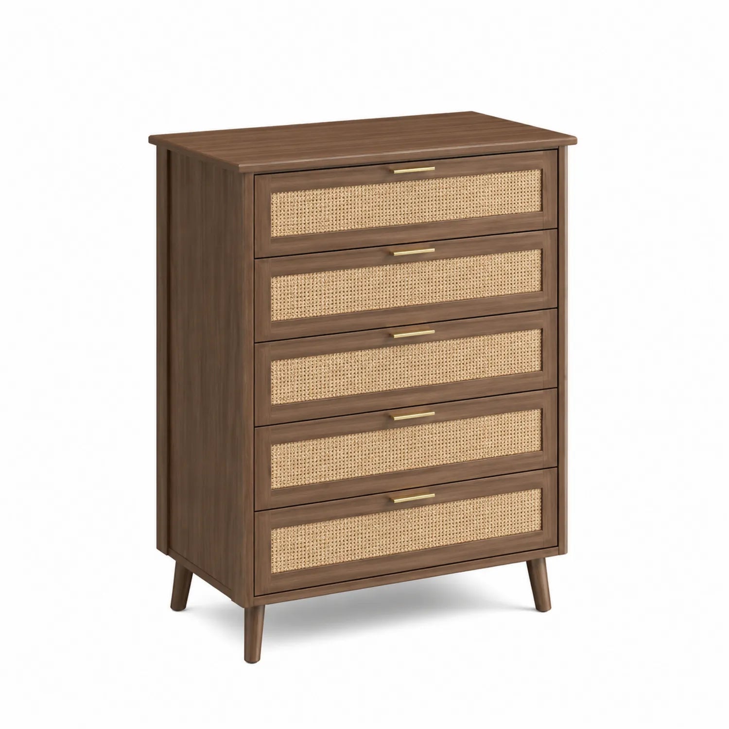 Holzkommode mit Rattangeflecht Braun 5 Schubladen