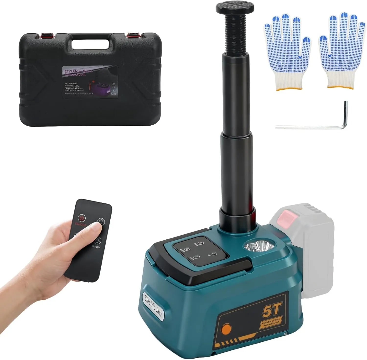 Makita Hydraulischer Wagenheber – 5T, 18 V, 220 W, 15.5–45 cm, Akku-Betrieb, hydraulisch, elektrisch, ohne Akku, für Radwechsel und Fahrzeugwartung