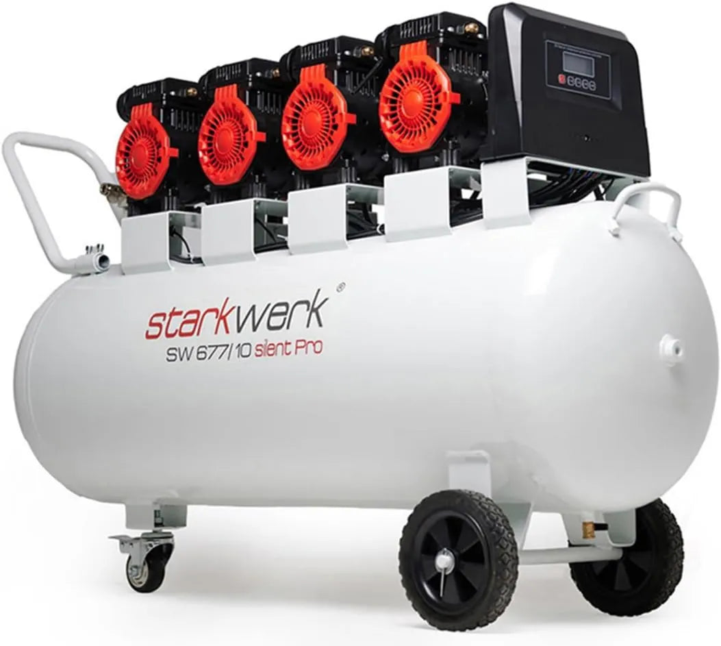 Starkwerk Druckluftkompressor – 400 Volt, 10 Bar, 150 Liter, ölfrei, geräuscharm, für Werkstatt, Garage und Druckluftarbeiten