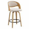 Barhocker aus Eichenholz mit Stoffpolsterung, Beige