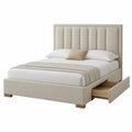 Bett mit Stauraum, Leinen, Beige, 200x160 cm