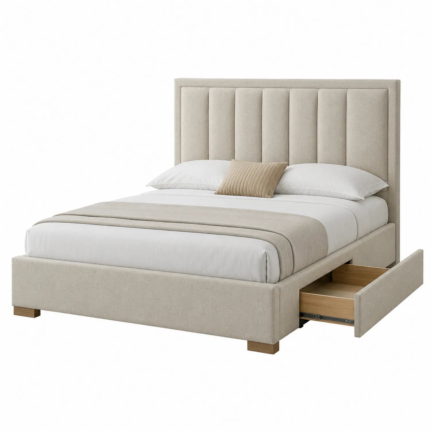 Bett mit Stauraum, Leinen, Beige, 200x160 cm