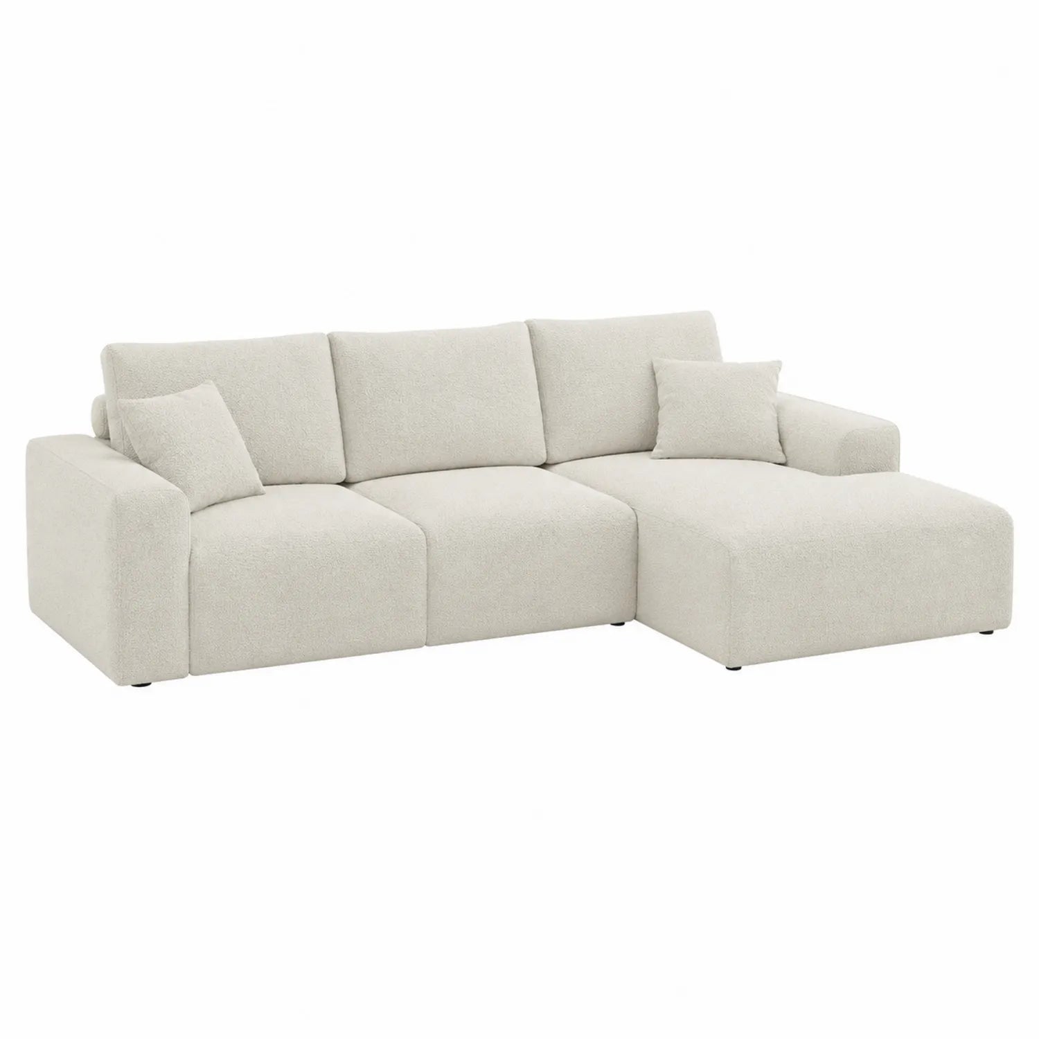 Ecksofa mit rechter Ottomane aus Polyestergewebe in Beige