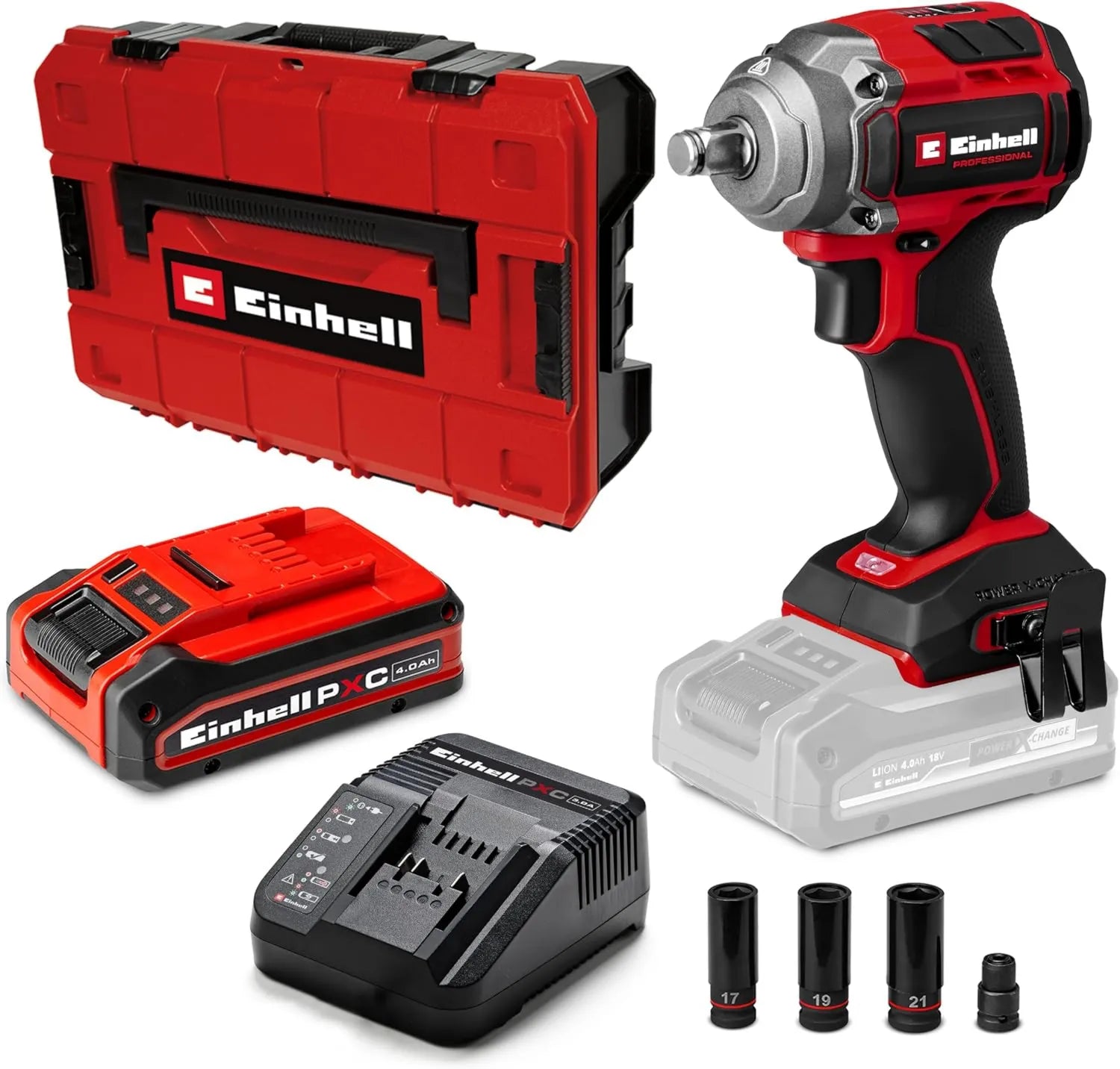Einhell Schlagschrauber, 18 V, 350 Nm, 600 Nm, 4,0 Ah, Akku-Betrieb, bürstenloser Motor, für Radwechsel und Werkstattarbeiten