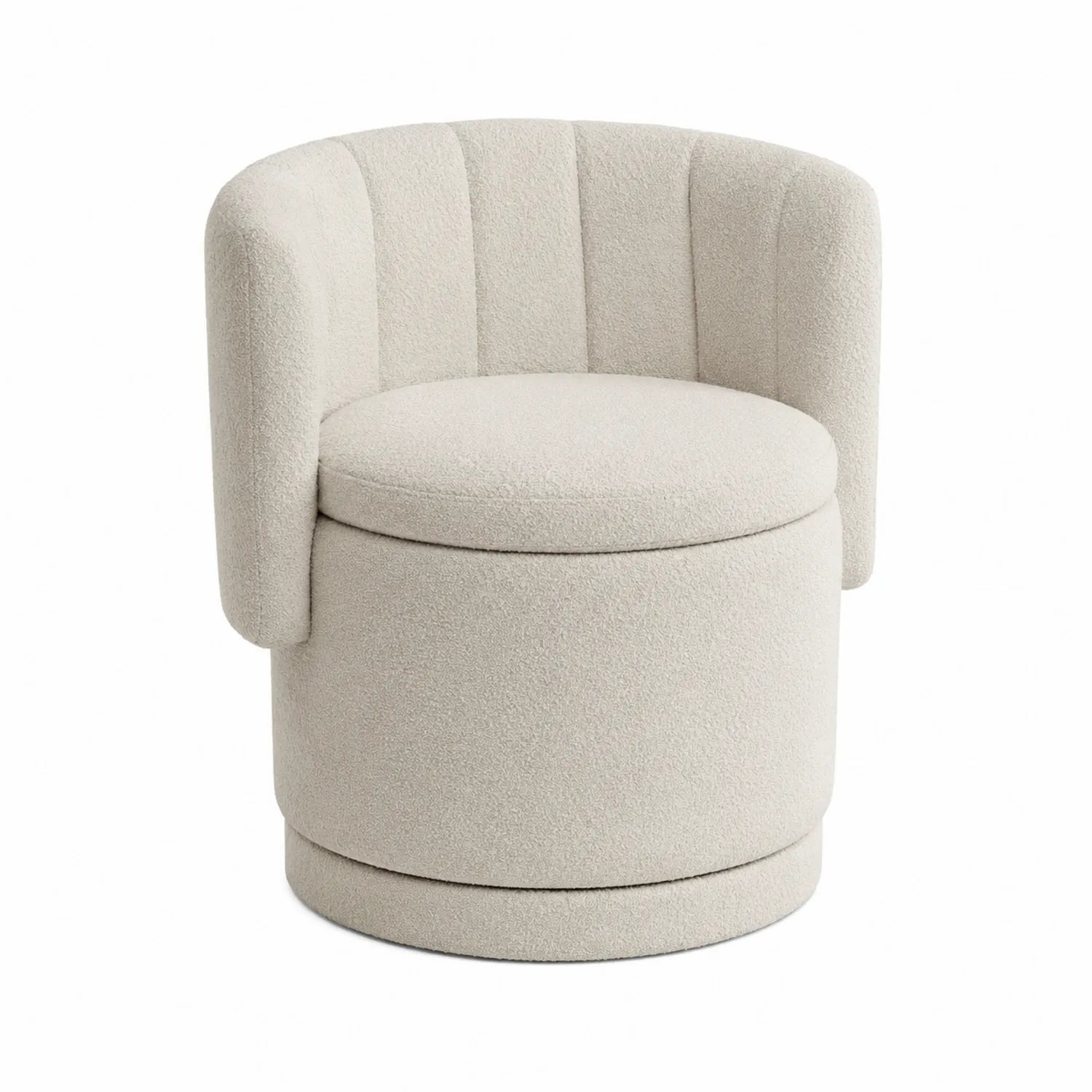 Drehstuhl aus Polyester Bouclé Creme Ø 50 cm