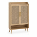 Schuhschrank aus Eiche mit Rattan-Türen, 100x40x150cm
