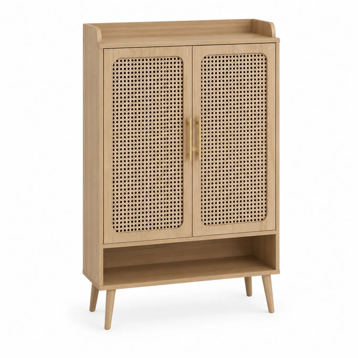 Schuhschrank aus Eiche mit Rattan-Türen, 100x40x150cm