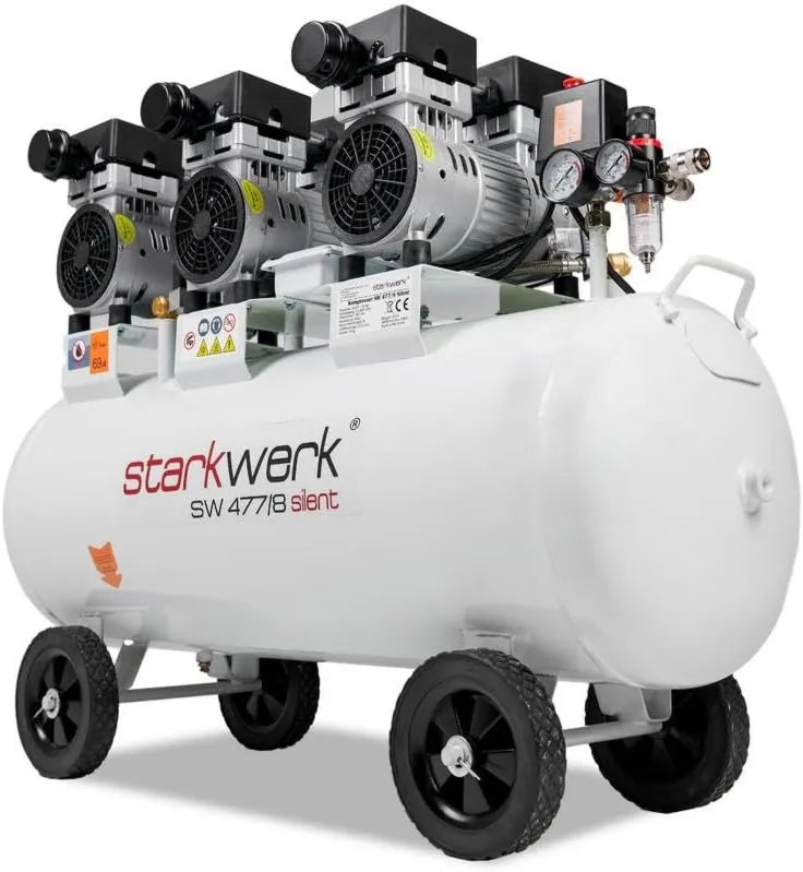 Starkwerk Druckluftkompressor, 2,25 kW, 8 Bar, 100 L, ölfrei, geräuscharm, für Werkstatt, Garage und Druckluftarbeiten