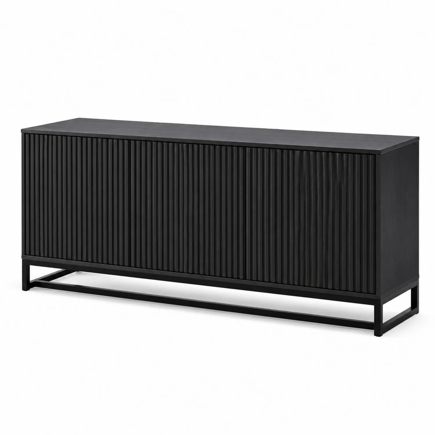 Schwarzes MDF-TV-Möbel mit Metallrahmen und gerillter Front 180x45x75cm