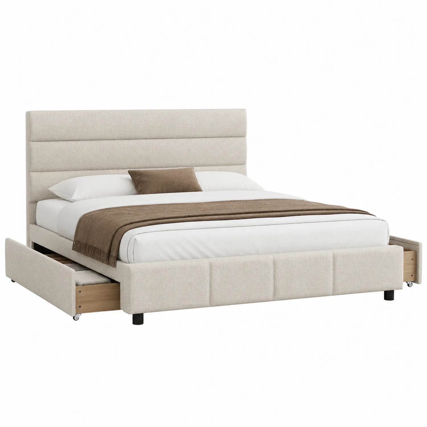 Polsterbett mit Schubladen Beige Kiefernholz und Polyester 200x180 cm