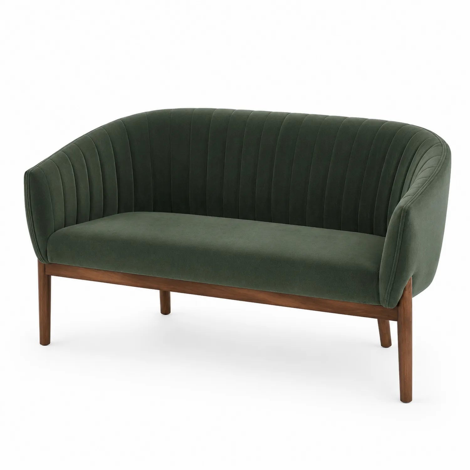 2-Sitzer Sofa Samt Dunkelgrün Walnussholz 150cm