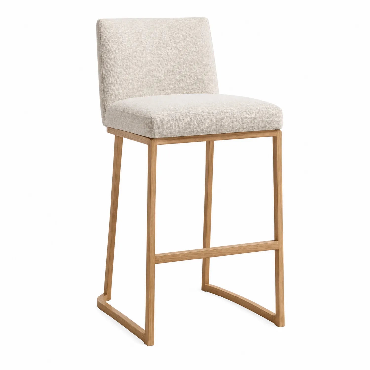 Barhocker aus Eichenholz und Stoff, Beige