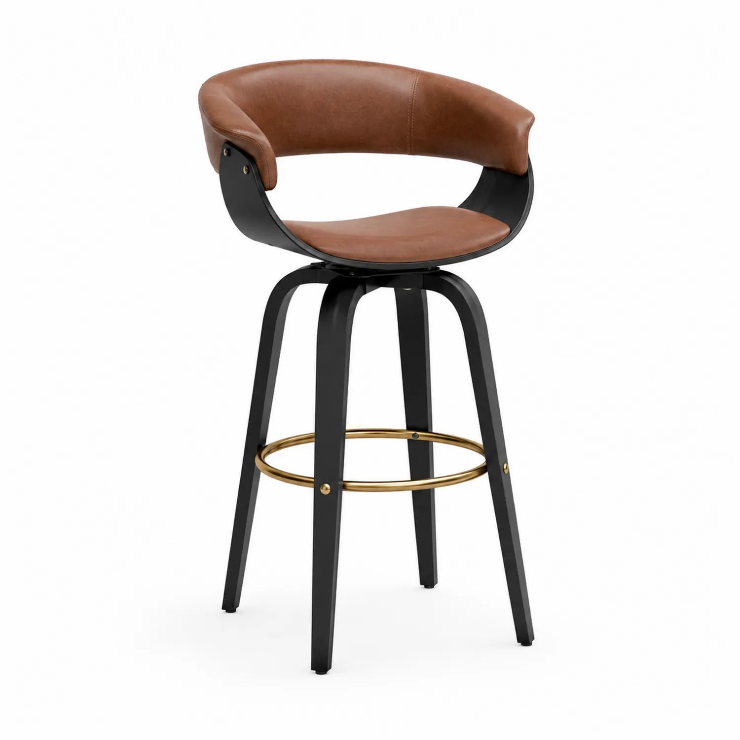 Barhocker mit PU-Ledersitz und Stahlgestell Braun/Schwarz
