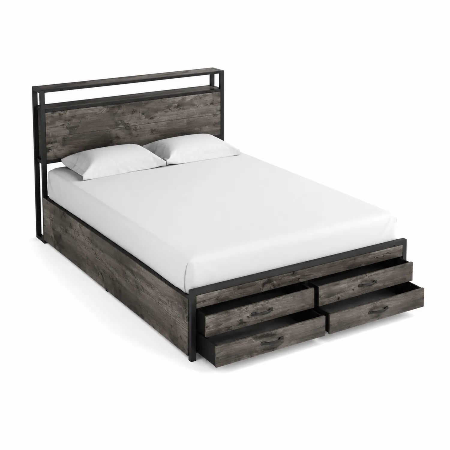 Doppelbett mit Schubladen aus Kiefernholz und Metall 200x160 cm